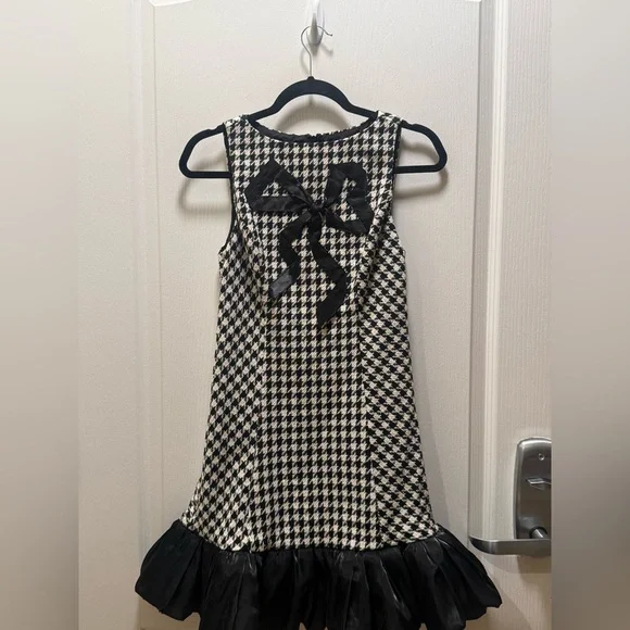 En Saison Marley Houndstooth Bubble Hem Mini Dress w/ Organza Bow – Size S NWT - Picture 4 of 8